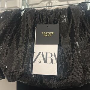 Zara festive mini black velour dress
